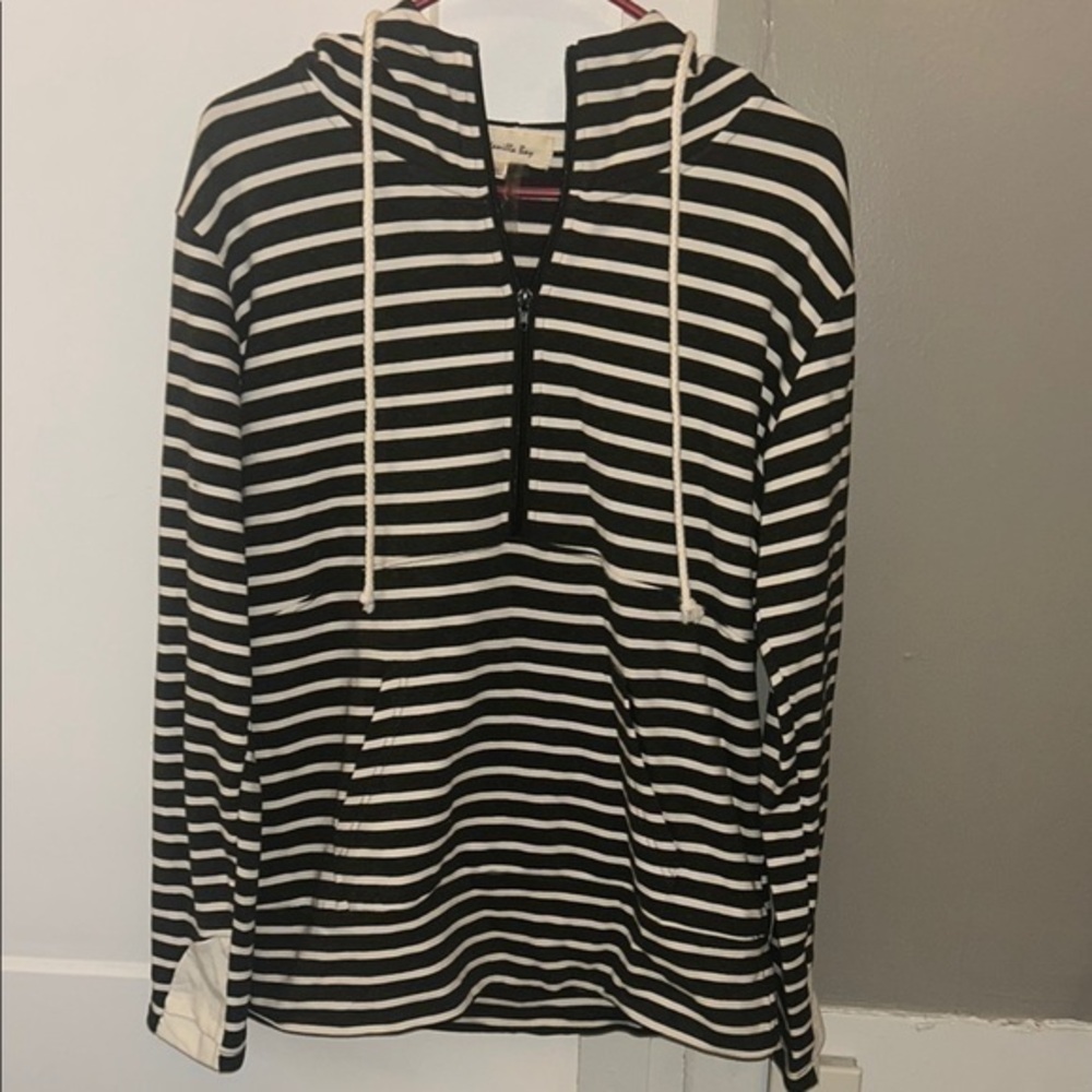 Vanilla Bay Gray Striped Half Zip Hoodie- XL